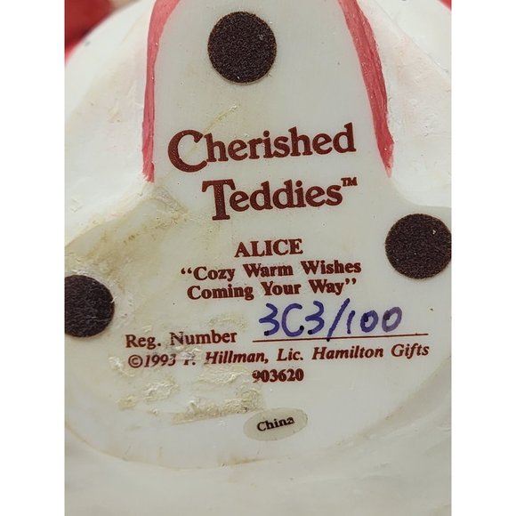 Christmas Alice "Cozy Warm Wishes Coming Your Way" Cherished Teddies 1993 - Picture 8 of 12